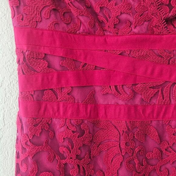 Tadashi Shoji Lotus Pink Embroidered Lace Banded Waist V Neck Dress Size 4 - Picture 6 of 10